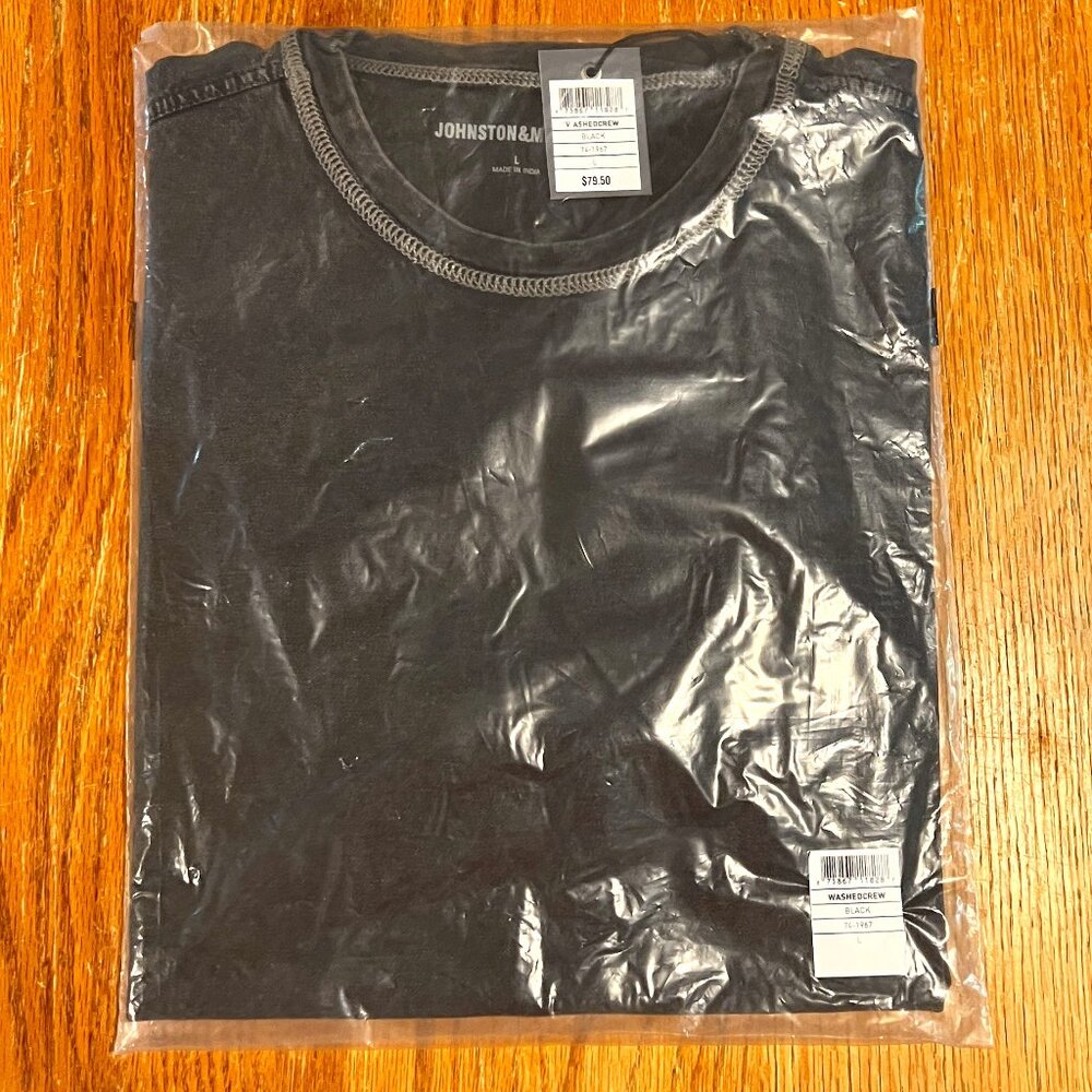 Johnston & Murphy Men's Size L 100% Cotton Washed LS Crew Neck T-Shirt. Black